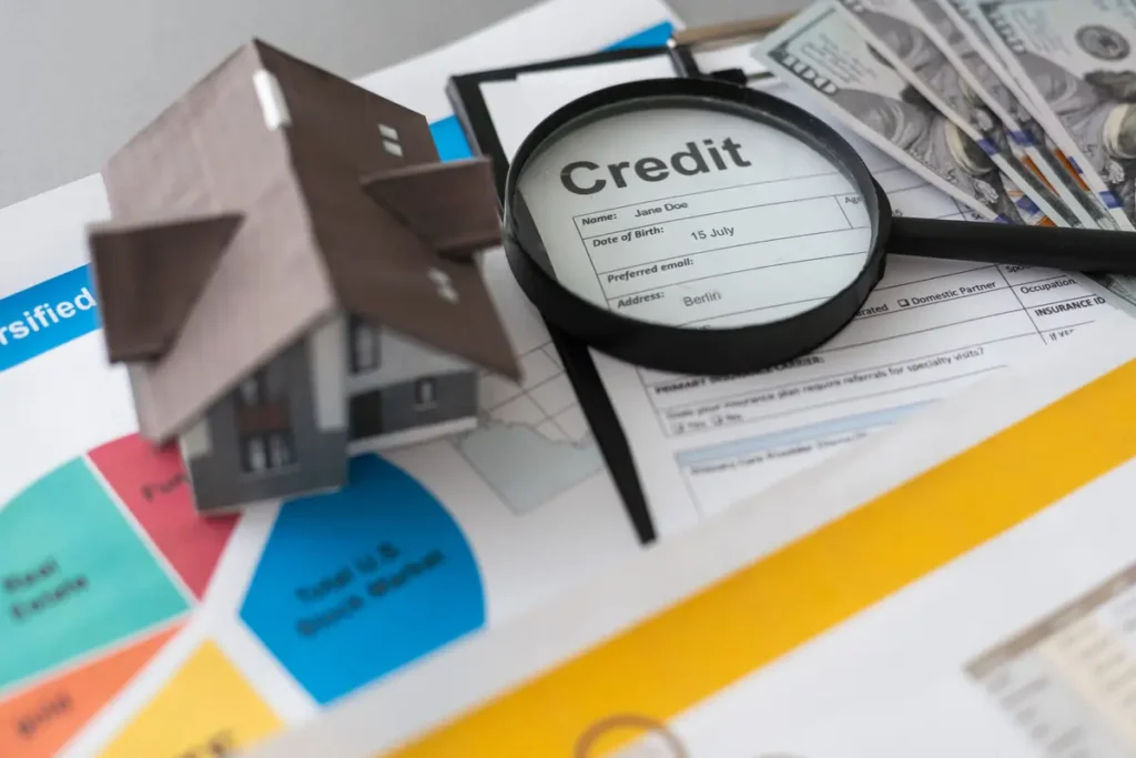 Checking credit score and mortgage preapproval documents before buying a house