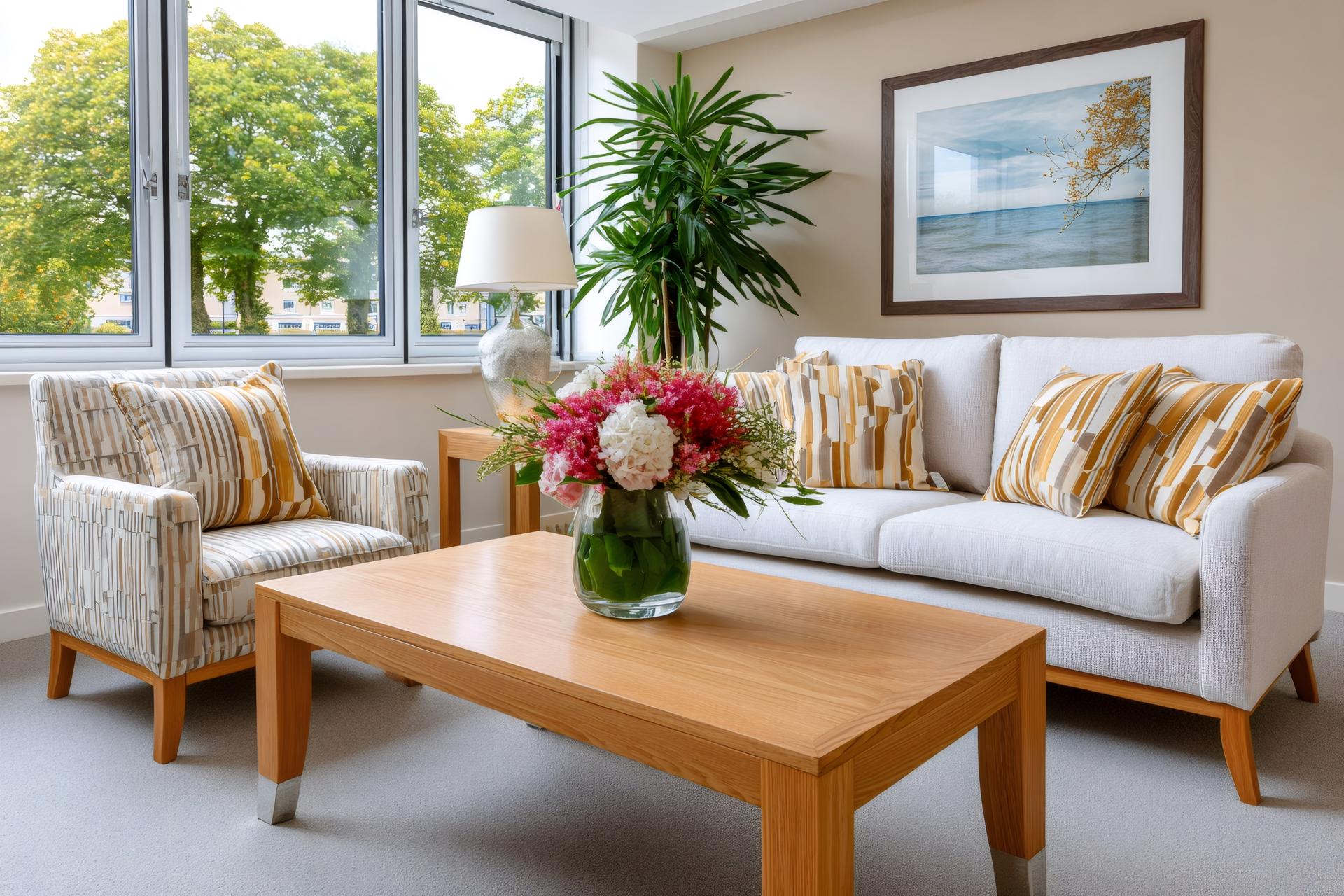 Bright staged living room prepared for sale