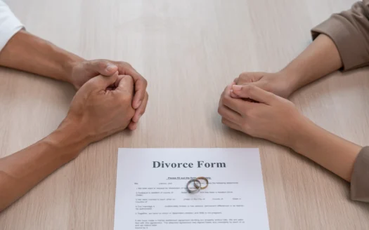 Couple reviewing divorce paperwork